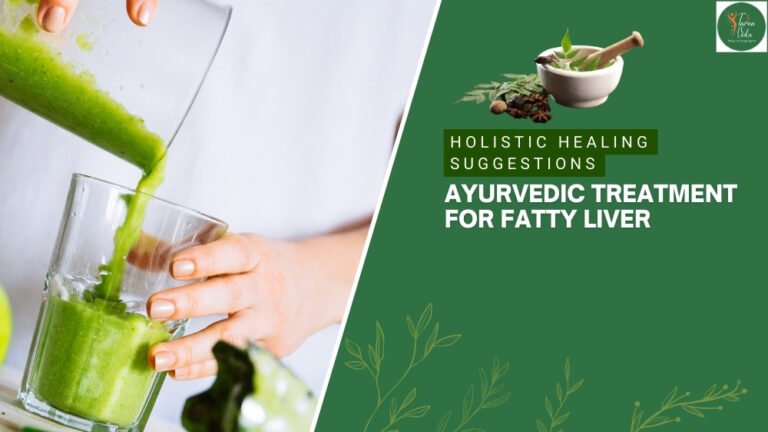 Ayurvedic treatment setup showing herbal remedies and detox therapies for fatty liver care